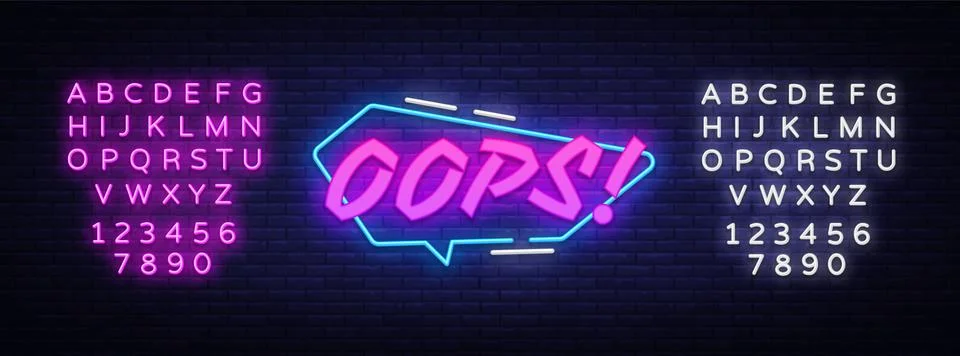 OOPS neon sign vector. Comic speech bubble with expression text Oops, Design Stock Illustration