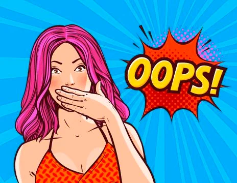 Oops, pop art retro comic style. Beautiful girl or young woman. Cartoon vector Stock Illustration