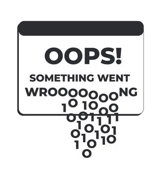 Oops something went wrong computer error message black and white cartoon clip Stock Illustration