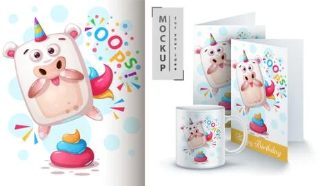 Oops unicorn - mockup for your idea. Stock Illustration