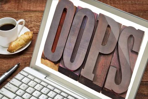 oops word on laptop screen internet concept - oops exclamation word in vi... Stock Photos