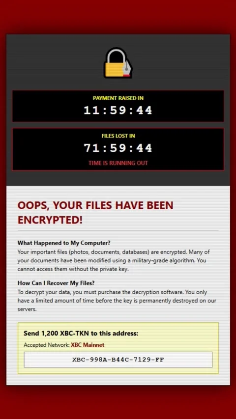 Oops Your Files Have Been Encrypted Ransomware Screen - Vertical Version Stock Footage 342132312