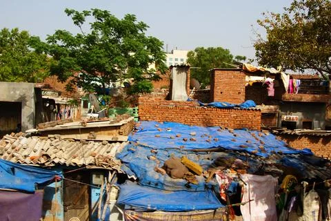 Oor little homes on the outskirts of the indian city Stock Photos