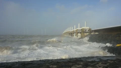 Oosterschelde flood barrier Stock Footage 289905236