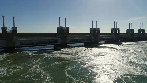 Oosterschelde flood barrier Stock Footage 289905376