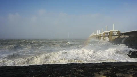 Oosterschelde flood barrier Stock Footage 289905463