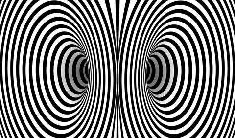 Op Art Abstract hypnotic distorted lines background. Black and white tunnel Ilustração Stock