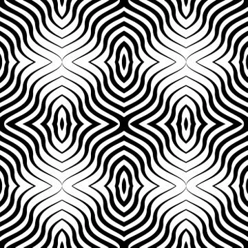 Op Art  Black White Vector Seamless Geometric Pattern. Lines Onl Stock Illustration