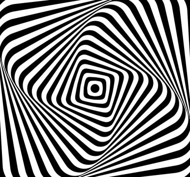 Op art twisted square vortex pattern with black and white stripes 스톡 일러스트