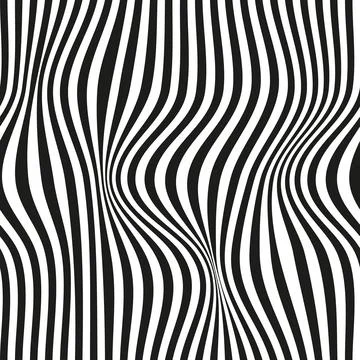 Op art wave seamless pattern. Stripe lines monochrome waves optical illusion Stock Illustration