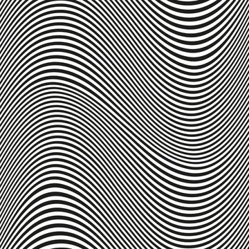 Op art wave seamless pattern. Stripe lines monochrome waves optical illusion Stock Illustration