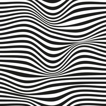 Op art wave seamless pattern. Stripe lines monochrome waves optical illusion Stock Illustration
