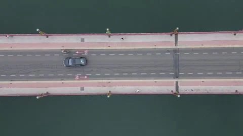 Op Down Aerial View of the Old Bridge Over the Drava River in Maribor, Slovenia Stock Footage 340621728