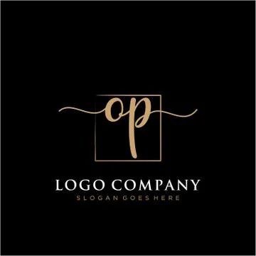 OP Initial handwriting logo with rectangle template vector Stock Illustration