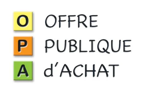 OPA initials in colored 3d cubes with meaning in french language Stock Illustration