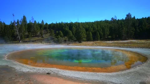 Opal Morning Glory Pool Grand Prismatic Spring Mid Geyser Basin Biscuit Basin Video stock 336025862