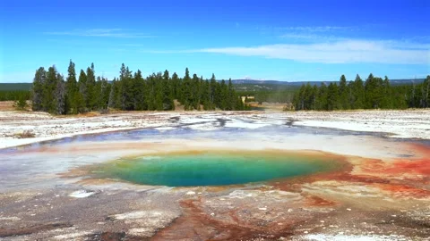 Opal Pool Grand Prismatic Spring Mid Geyser Basin Morning Glory Biscuit Basin Video stock 335233526