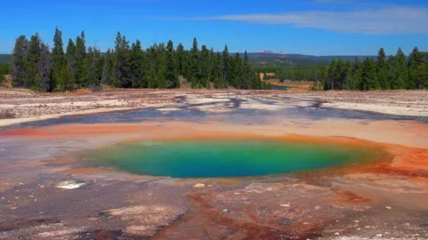 Opal Pool Grand Prismatic Spring Mid Geyser Basin Morning Glory West Video stock 335234169