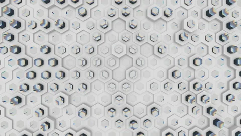 An opaque hexagonal grid pushes transparent prisms out of itself, refracting Stock Footage 125567790