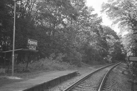 Oparno train stop on 5 September 2023 on analogue photo Stock Photos