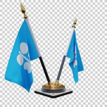 OPEC 3d illustration flag on pole. Wood flagpole Stock Illustration
