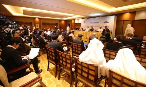 The Opec and non-Opec Joint Ministerial Monitoring Committee (JMMC) in Abu Dhabi Stock Photos