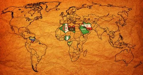 OPEC member coutries on world map in 2026 Stock Illustration
