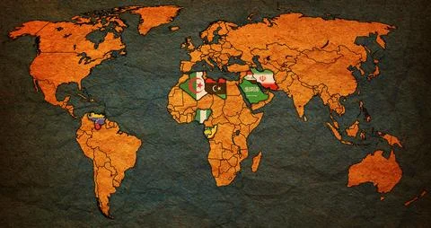 OPEC member coutries on world map in 2026 Stock Illustration