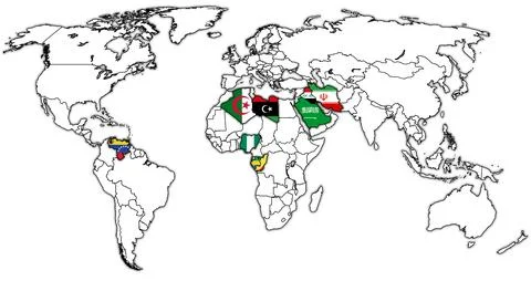OPEC member coutries on world map in 2026 Stock Illustration