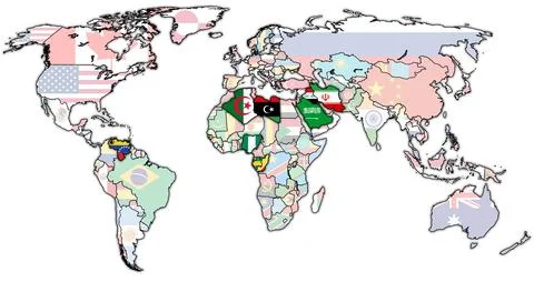 OPEC member coutries on world map in 2026 Stock Illustration