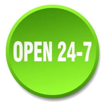Open 24 7 green round flat isolated push button 스톡 일러스트