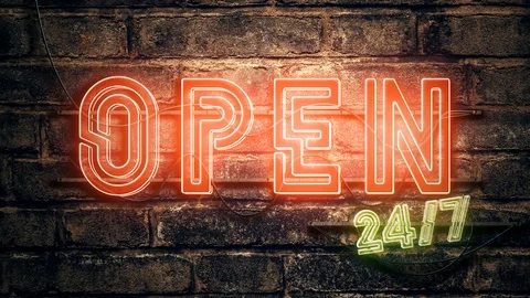 Open 24-7 Neon Sign Stock Footage