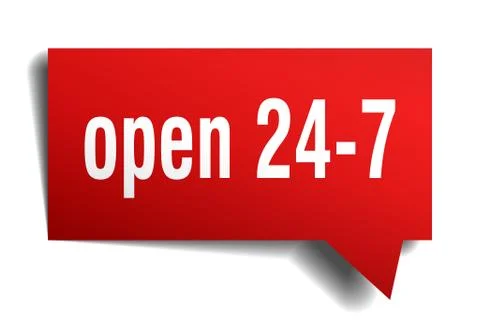 Open 24 7 red 3d speech bubble Stock Illustration
