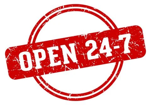 Open 24 7 stamp Illustrazione stock