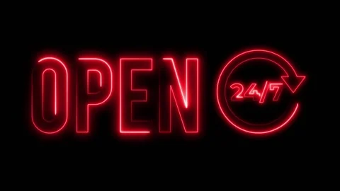 Open 24 Hours and 7 Days Neon Sign Stock Footage 163641040