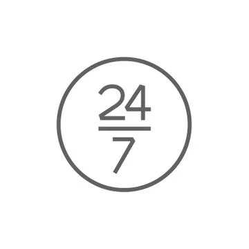 Open 24 hours and 7 days in wheek sign line icon Stock Illustration