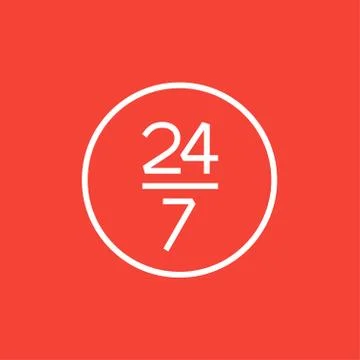 Open 24 hours and 7 days in wheek sign line icon Stock Illustration
