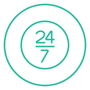 Open 24 hours and 7 days in wheek sign line icon Stock Illustration