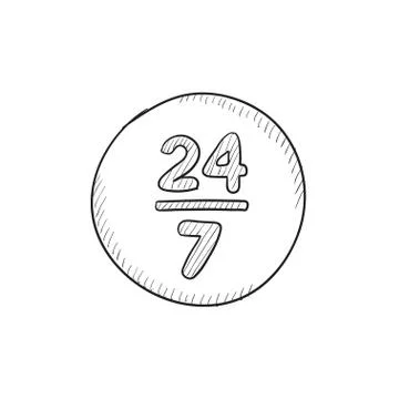 Open 24 hours and 7 days in wheek sketch icon Stock Illustration