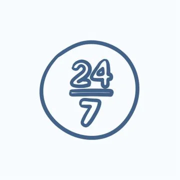 Open 24 hours and 7 days in wheek sketch icon Stock Illustration