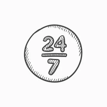 Open 24 hours and 7 days in wheek sketch icon Stock Illustration