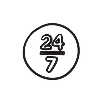 Open 24 hours and 7 days in wheek sketch icon 스톡 일러스트
