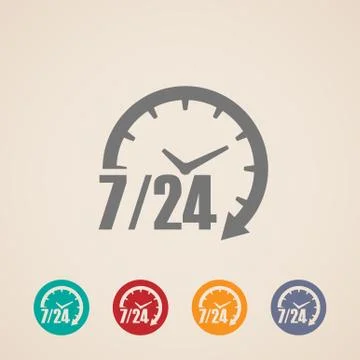 Open 24 hours a day and 7 days week icons Stock Illustration