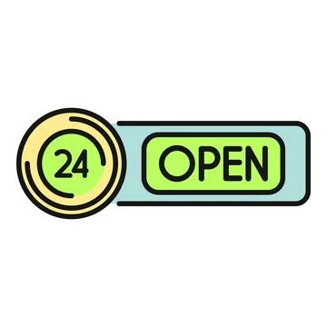 Open 24 hours service availability icon flat style Stock Illustration