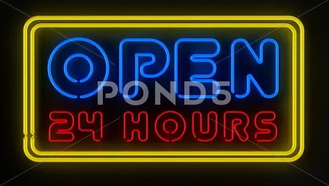 Open 24 hours sign Stock Photos