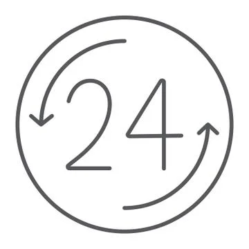 Open 24 hours thin line icon, service and time, around the clock sign, vector Illustrazione stock