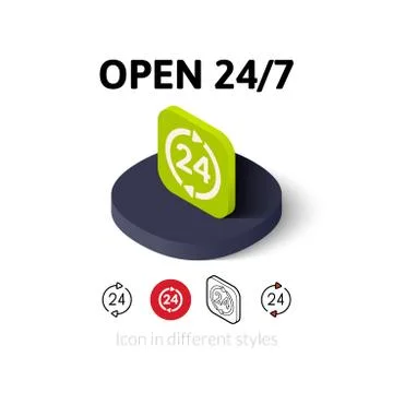 Open 24/7 icon in different style Stock Illustration