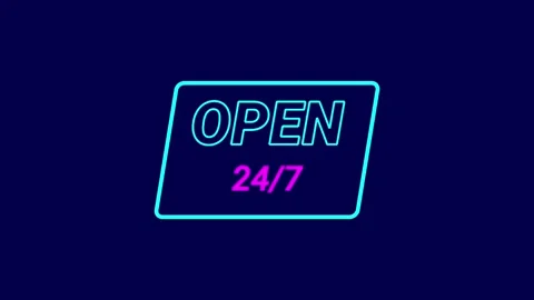 Open 24/7 Neon Signboard Stock Footage 335633639