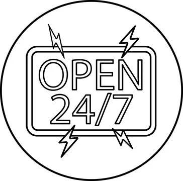 Open 24/7 store sign with flashes Stock Illustration