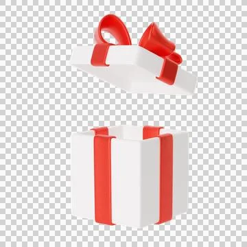 Open 3d White Gift box with red ribbon and bow Stock Illustration